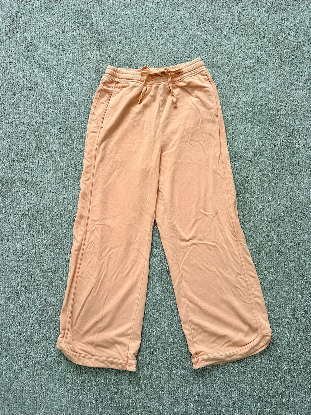 Peach Orange Drawstring Wide-Leg Terry Sweatpants